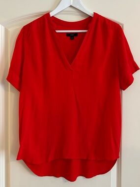 J. Crew Vibrant Red V-Neck Short Sleeve Blouse